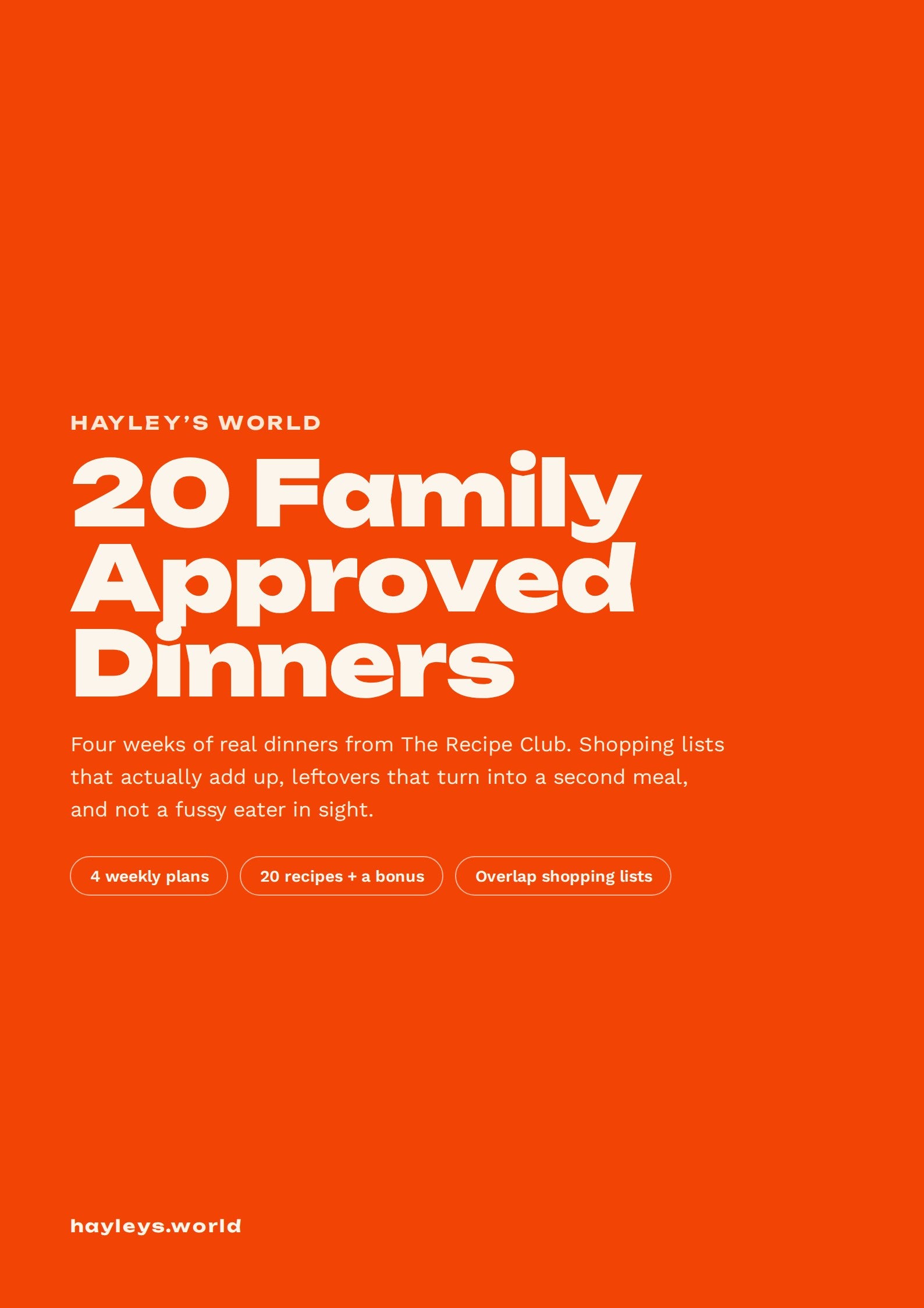 20 Family-Approved Dinners - Hayley's World digital meal plan cover