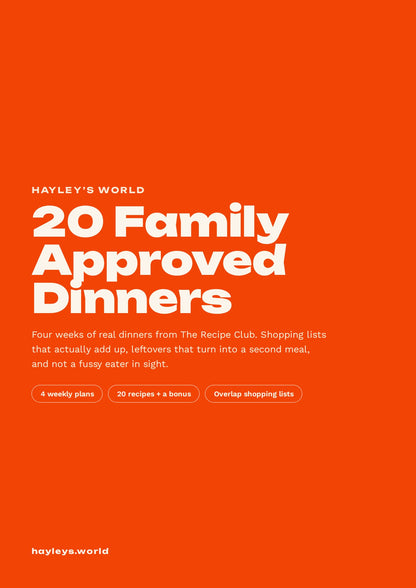 20 Family-Approved Dinners - Hayley's World digital meal plan cover
