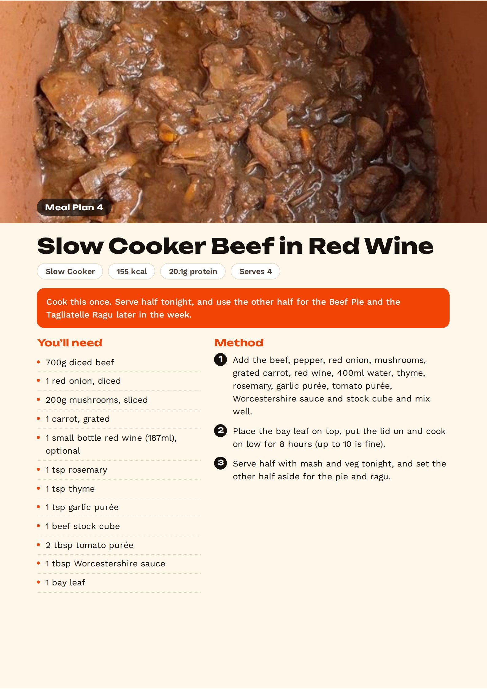 Full recipe page with photo, ingredients and method